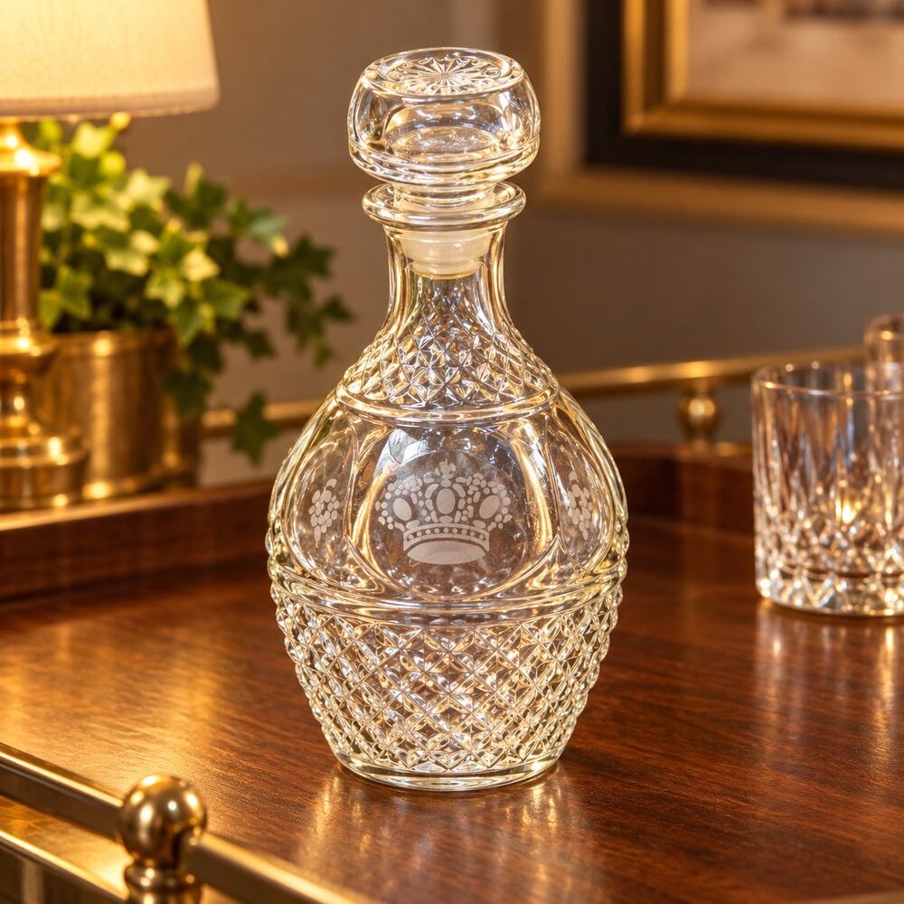 Vintage Princess House Crown Royal Glass Decanter Stopper Diamond Cut 10"